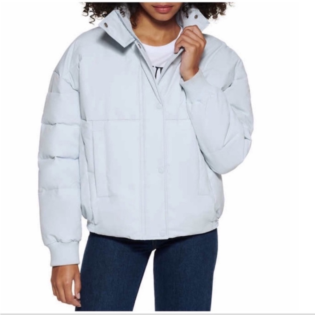 Nwt Levi's Ladies Cinched Puffer Jacket Winter Outdoor Cozy Air Blue - Size Xl